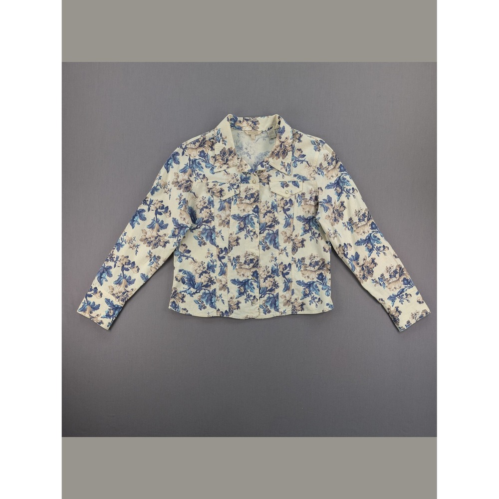 Stetson Linen Cotton Floral Western Pearl Snap Shirt Jacket L